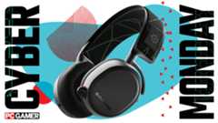 Steelseries gaming headset on a white and blue background