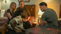 Jennifer Holland, Danielle Brooks, Steve Agee, and John Cena in Peacemaker season 2.
