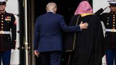Donald Trump and Mohammed bin Salman, Saudi Arabia's crown prince, during a ceremony on the South Lawn of the White House in Washington, DC, US, on Tuesday, Nov. 18, 2025. 