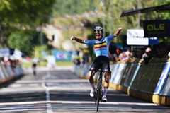 GUILHERAND-GRANGES, FRANCE - OCTOBER 04: Jarno Widar of Team Belgium celebrates at finish line as gold medal winner during the 31st UEC Road Cycling European Championships 2025 - Men's U23 Road Race a 121.1km one day race from Guilherand-Granges to Guilherand-Granges on October 04, 2025 in Guilherand-Granges, France. (Photo by Billy Ceusters/Getty Images)