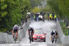 DURANGO SPAIN  MAY 18 Anna Van Der Breggen of Netherlands and Team SD Worx Annemiek Van Vleuten of Netherlands and Movistar Team  Cecilie Uttrup Ludwig of Denmark and Team FDJ Nouvelle  Aquitaine Futuroscope sprint at arrival during the 20th DurangoDurango Emakumeen Saria 2021 a 1157km stage from Durango to Durango  Landscape  scduranguesa  DurangoDurango2021  on May 18 2021 in Durango Spain Photo by Luc ClaessenGetty Images