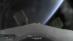 A stunning view of the Earth at dawn from space is seen in this still image from video taken by SpaceX&#039;s Falcon 9 rocket first stage during the launch of the NROL-85 spy satellite on April 17, 2022.