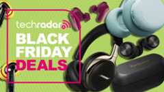 A selection of headphones and earbuds on lime green background, with TechRadar&#039;s &#039;Black Friday deals&#039; banner