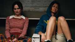 Lexi (Maude Apatow) and Rue (Zendaya) looking very sad in a laundromat