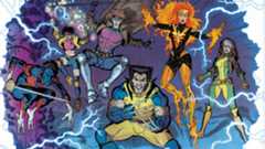 Nightcrawler, Jubilee, Gambit, Wolverine, Phoenix, and Rogue leaping into action