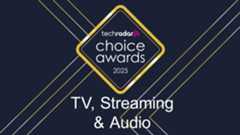 The TechRadar Choice Awards 2025 logo, which is a gold diamond, against a blue background with sharp-angled gold lines