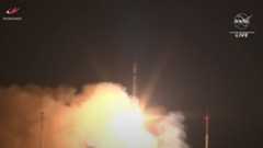 A Russian Soyuz rocket carrying three cosmonauts to the International Space Station lifts off from Baikonur Cosmodrome, Kazakhstan on March 18, 2022.