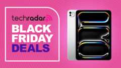 iPad Pro 11-inch M5 on a pink background. Text reads: TechRadar Black Friday Deals