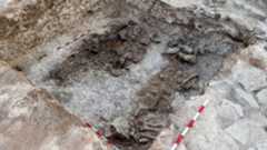 two burials in the ground, including a man and a horse