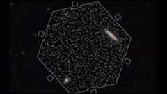 A hexagonal white ring with thousands of bright dots inside on a dark background.