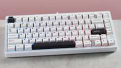 Wobkey Rainy 75 Pro on desk with pink background