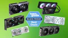 Collage of GPUs on green background with Tom's Guide Black Friday Best Deals badge