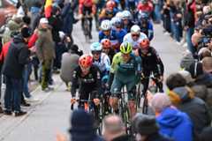 LIEGE BELGIUM APRIL 24 LR Ethan Hayter of The United Kingdom and Team INEOS Grenadiers and Bob Jungels of Luxembourg and Team BORA hansgrohe compete climbing the Cte de Stockeu while fans cheer during the 110th Liege Bastogne Liege 2024 Mens Elite a 2545km one day race from Liege to UCIWT on April 24 2024 in Liege Belgium Photo by Dario BelingheriGetty Images