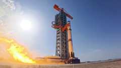 The Chinese company Landspace conducts a static fire test with its reusable Zhuque-3 rocket on Oct. 20, 2025.