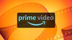 Prime Video logo on a orange film reel background