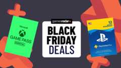 The hero text &#039;Black Friday deals&#039; next to Game Pass Essential and PlayStation Plus cards.