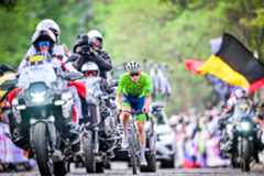 Slovenian Tadej Pogacar pictured in action during the elite men road race (267,5 km) at the cycling road World Championships in Kigali, Rwanda, Sunday 28 September 2025. The 2025 UCI Road World Championships take place from 21 to 28 September in Kigali, Rwanda. BELGA PHOTO DIRK WAEM (Photo by DIRK WAEM / BELGA MAG / Belga via AFP)