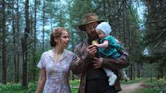 Felicity Jones as Gladys and Joel Edgerton as Robert Grainier in "Train Dreams" on Netflix