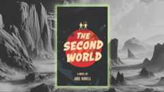 A black and white image of a series of peaks is behind the cover of a book saying "The Second World"