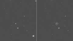 A gif showing two panels. On the left is a moving white object and on the right it's the same object, but circled.