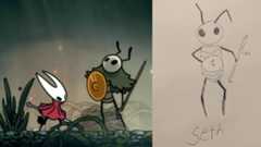 Seth's boss battle from Silksong alongside Seth Goldman's original drawing