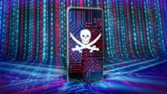 A picture of a skull and bones on a smartphone depicting malware