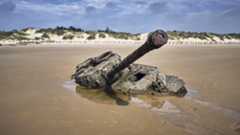 Wreck of a tank on a beach on the Kinmen Islands, Taiwan