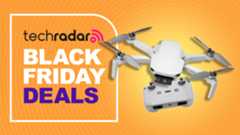DJI Mini 4K drone and controller on an orange background alongside Black Friday deals text overlay