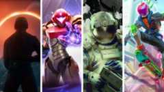 A split image showing screenshots from The Outer Worlds 2, Metroid Prime 4: Beyond, Routine, and High on Life 2