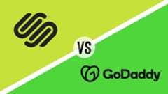 The Squarespace logo, then the text 'VS', then the GoDaddy logo.