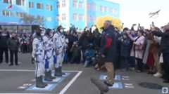 NASA TV still images from the pre-launch activities of the Soyuz MS-18 launch to the International Space Station on Oct. 5, 2021.