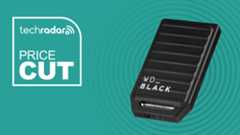 The WD Black C50 Xbox expansion card on a cyan background with white price cut text