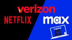 Verizon, Netflix and Max Logo against a black and blue background with epic deal badge