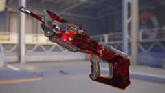 Overwatch Crimson Wolf: A side on view of the Crimson Wolf competitive weapon variant on Emre's gun.