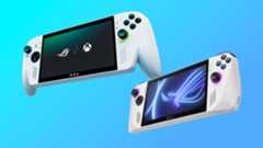 Xbox Ally X vs ROG Ally X on blue background.