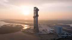 a spacex starship at sunrise