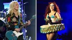 Left-Nancy Wilson of Heart performs onstage during the 2019 iHeartRadio Music Festival at T-Mobile Arena on September 20, 2019 in Las Vegas, Nevada; Right-Chappell Roan performs onstage during Sziget Festival on August 11, 2025 in Budapest, Hungary