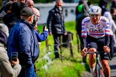 Slovenian Tadej Pogacar of UAE Team Emirates pictured in action during the men elite race of the Liege-Bastogne-Liege one day cycling event, 254,5 km km from Liege, over Bastogne to Liege, Sunday 21 April 2024. BELGA PHOTO DIRK WAEM (Photo by DIRK WAEM / BELGA MAG / Belga via AFP)