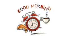 Clock holding a cup of coffee