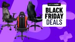 Black Friday gaming chair deals on a purple background