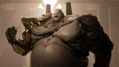 Borderlands 4 Idolator Sol boss guide: An upper-body shot of Idolator Sol clenching his raised right fist while shouting.