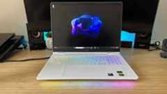 HP Omen Max 16 gaming laptop on a wooden desk