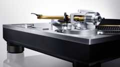 Technics SL-1200GME turntable close-up shot from slightly behind the tonearm