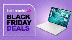 A Dell 14 Premium against a purple TechRadar Black Friday Deals background
