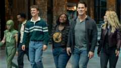 Nhut Le, Tim Meadows, Freddie Stroma, Danielle Brooks, John Cena, Jennifer Holland in Peacemaker season 2. 