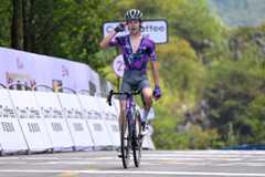 NONGLA, CHINA - OCTOBER 18: Paul Double of Great Britain and Team Jayco AlUla celebrates at finish line as stage winner during the 6th Gree-Tour Of Guangxi 2025, Stage 5 a 165.8km stage from Yizhou to Nongla 617m / #UCIWT / on October 18, 2025 in Yizhou, China. (Photo by Tim de Waele/Getty Images)