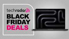 Apple 14-inch MacBook Pro M5 laptop against a grey TechRadar deals background