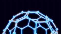 an animation of a spinning buckyball molecule