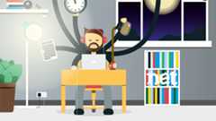 Illustration of a freelancer multitasking