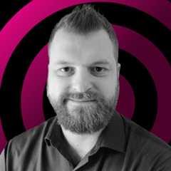 Rob Dwiar headshot on a pink 'radar' background